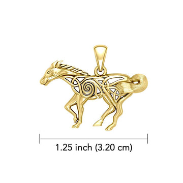 Celtic Running Horse 14K Yellow Gold Pendant GPD5861 - Jewelry